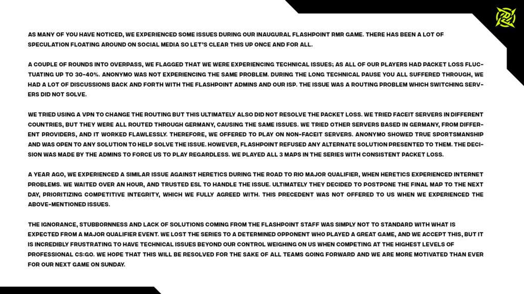 NiP's official statement.