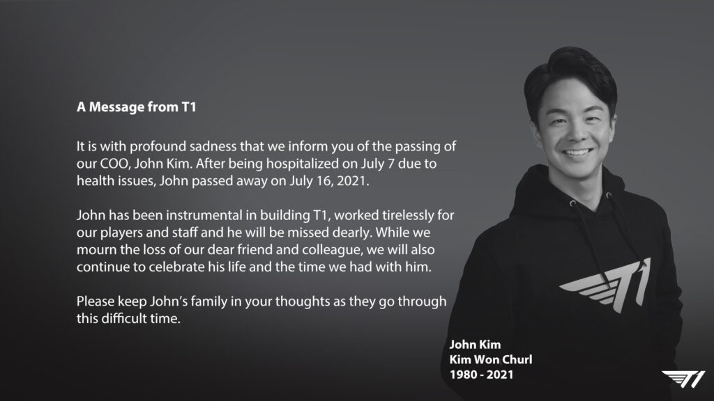 T1 COO, John Kim, dies following health struggles