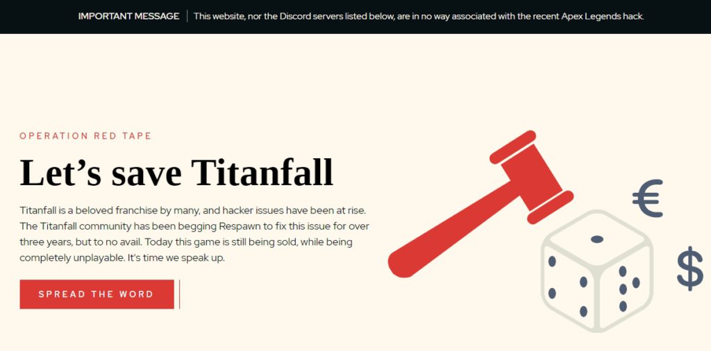 The Apex hackers pointed towards the SaveTitanfall.com homepage