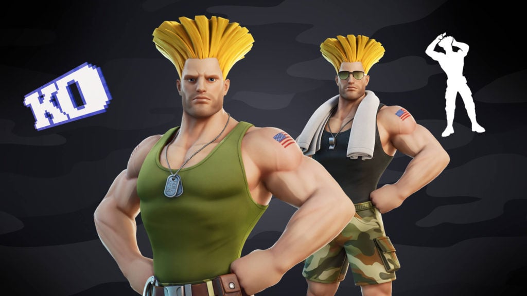 Guile's two outfits in Fortnite.