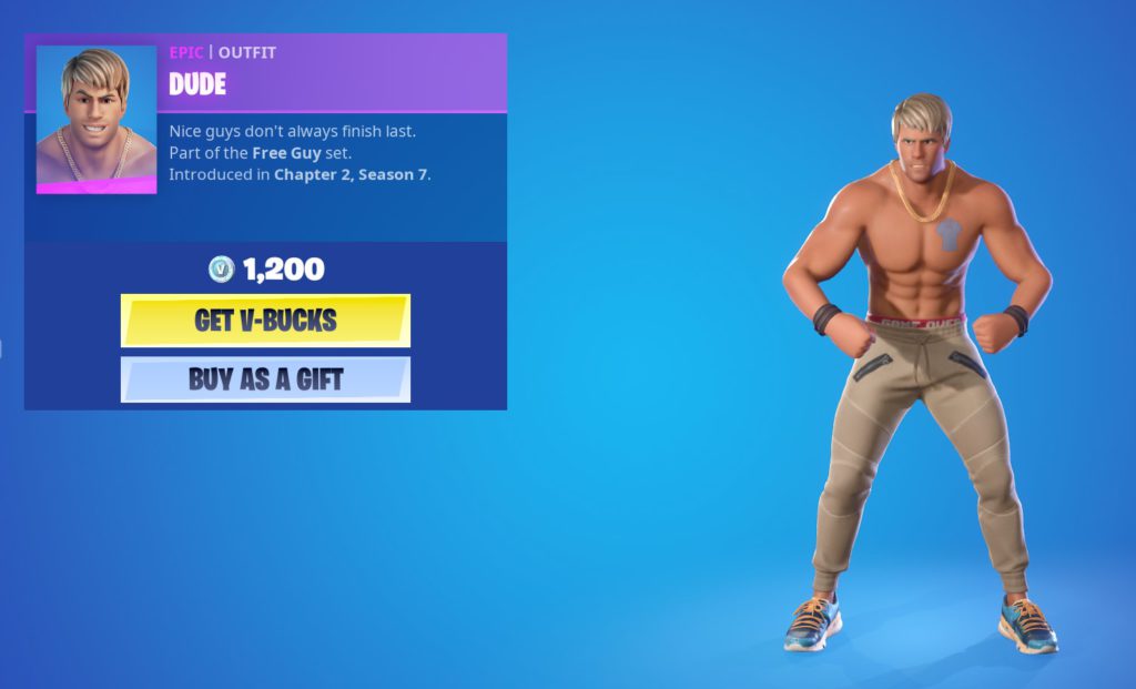 Free Guy is available in the item shop for 1200 V-Bucks.
