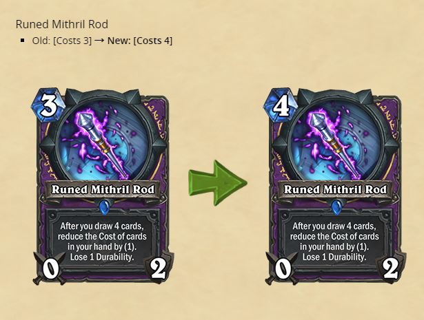 Mithril Rod nerf  in Hearthstone 21.3 Balance Patch - Image by Blizzard 