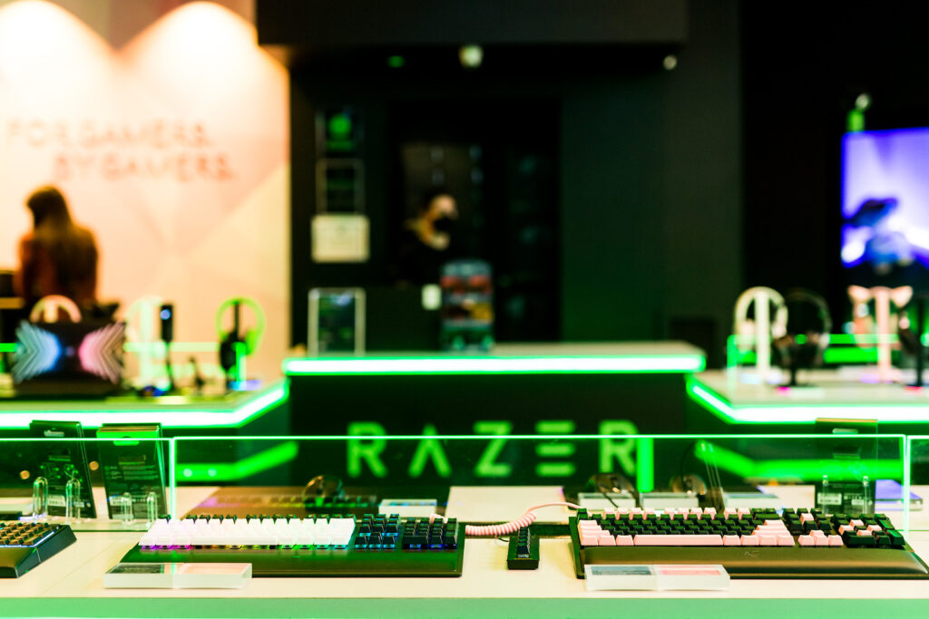 A view of the Razer peripherals at their store.