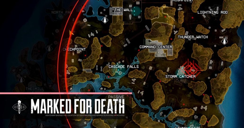 Marked for death is Ash's passive, which allows her to scan any death box and mark the locations of their killers on the map.