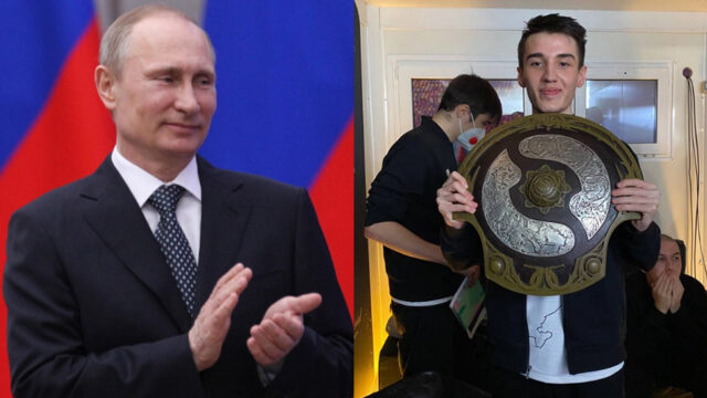 Russian President Vladimir Putin congratulates Team Spirit for victory at TI10