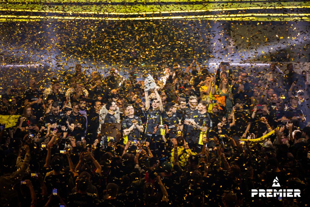 NAVI celebrating after their Fall Finals victory over Vitality. They qualified for the BLAST Premier World Finals.