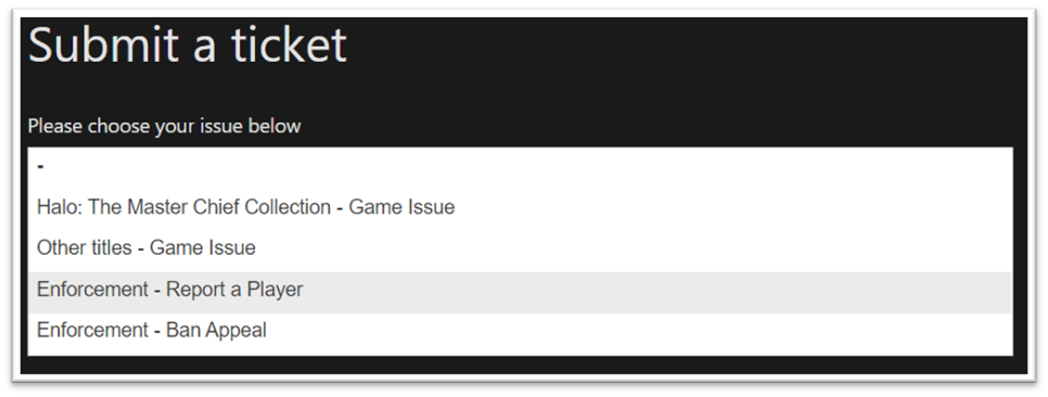 Как отправить тикет, чтобы пожаловаться на игрока на веб-сайте Halo Infinite.