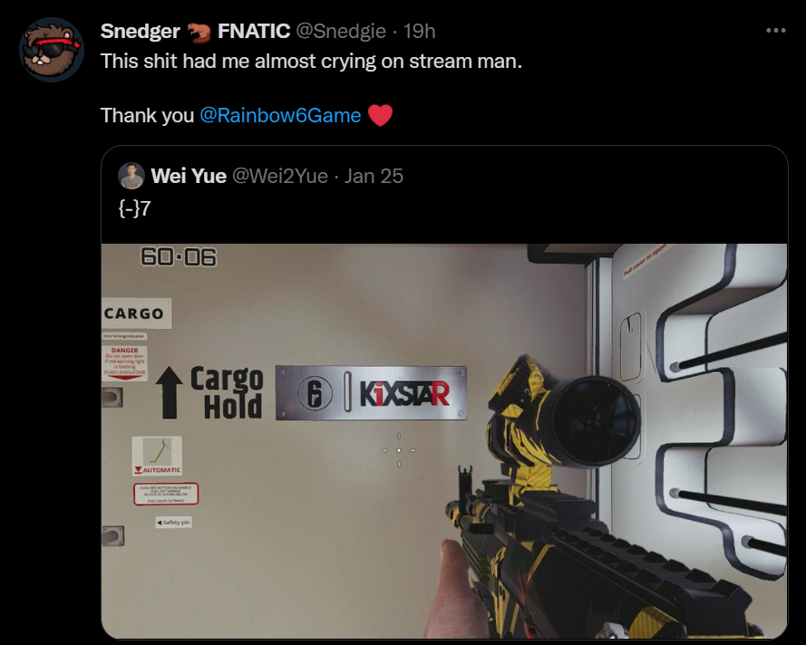 Fnatic's Snedger was extremely emotional after seeing the plaque on stream.