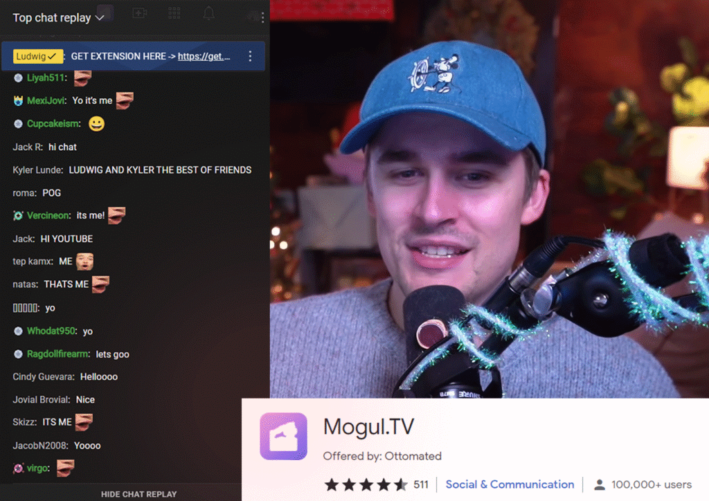 Ludwig’s extension, Mogul.Tv 2.0, brings cool Twitch features to YouTube