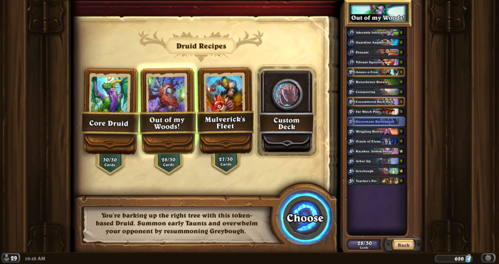 Hearthstone Deck-building recipes