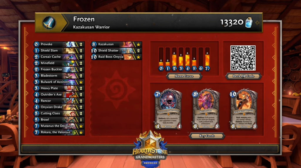 Fr0zen's Kazakusan Warrior in Hearthstone Grandmasters
