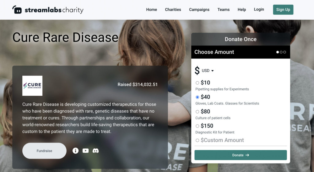 Cure Rare Disease stream fundraiser