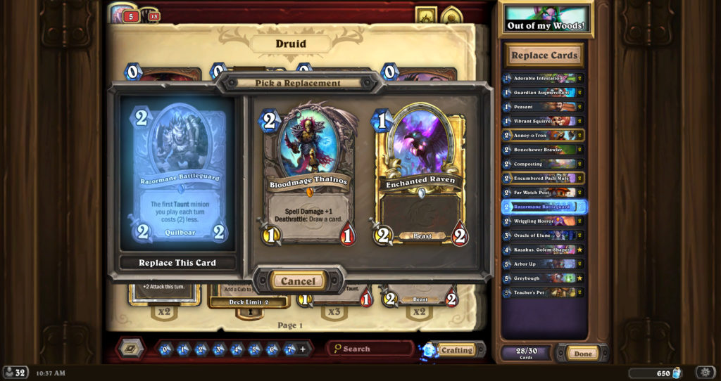 Hearthstone Deck-building tools: Pick a Replacement