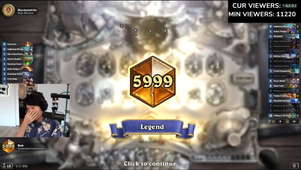 Disguised Toast Legend once again: “I think I’m at my most entertaining when I play Hearthstone.”