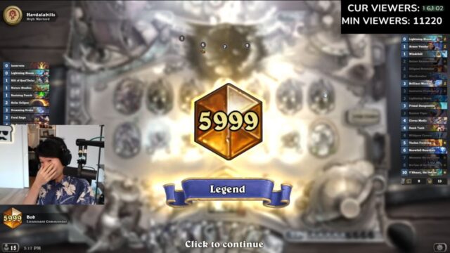 Disguised Toast Legend once again: “I think I’m at my most entertaining when I play Hearthstone.”