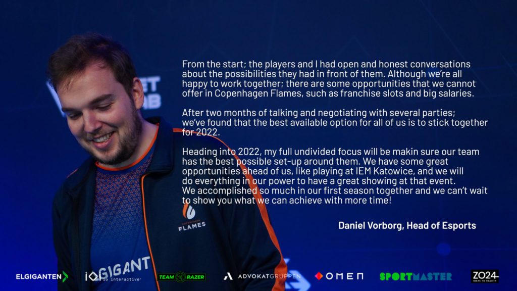 Copenhagen Flames' Vorborg announced the team will stick together for 2022. He also stepped up as the Head Coach.