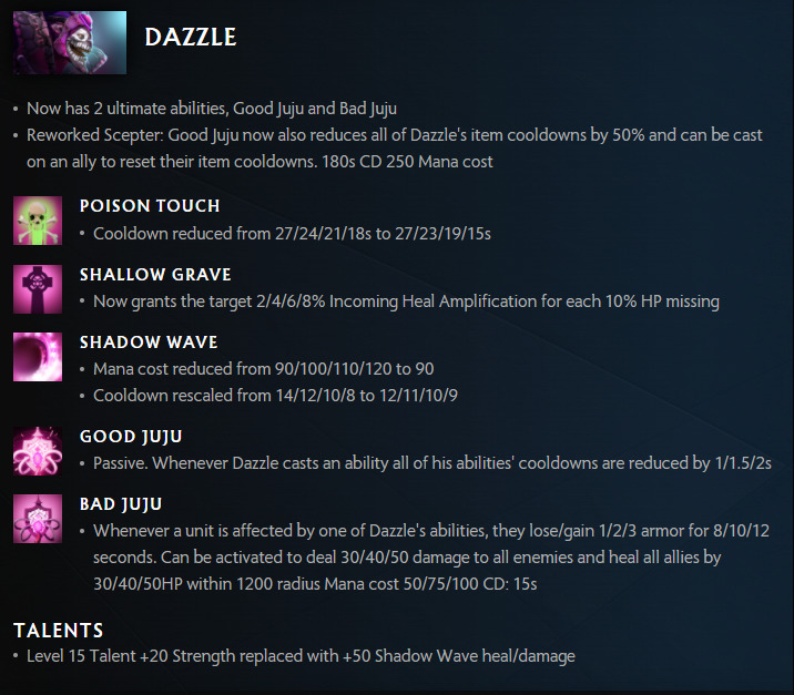 Changes to Dazzle in Dota 2 7.31 Patch