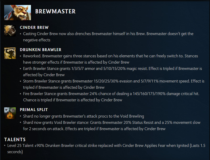 Changes to Brewmaster Dota 2 7.31 Patch