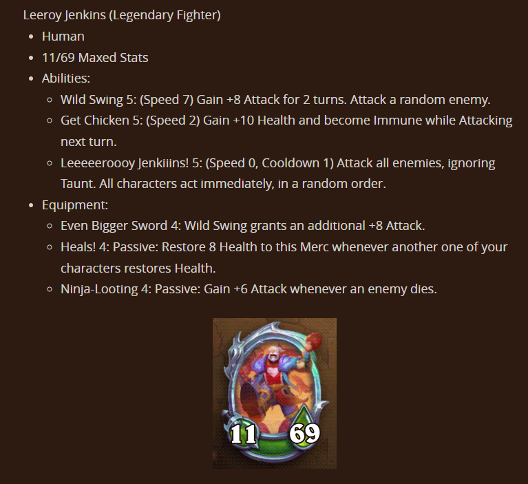 Maxed Stats, Abilities, and Equipment for Leeroy Jenkins New Hearthstone Mercenaries