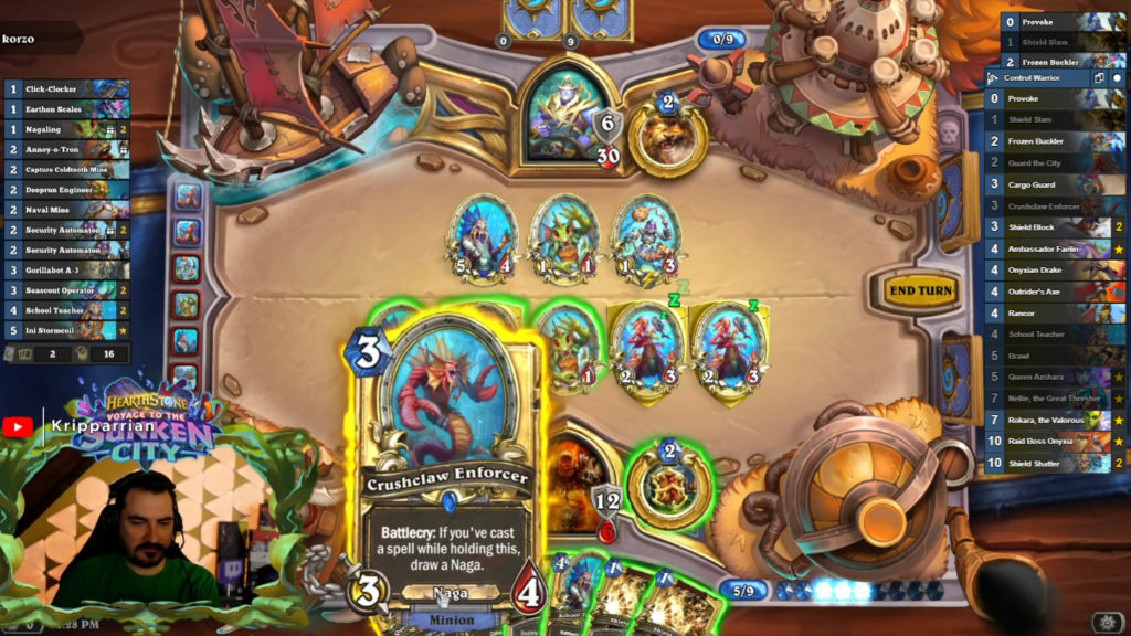 Kripparrian's Twitch livestream featuring Voyage to the Sunken City cards