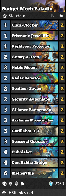 Hearthstone Budget Deck Mech paladin