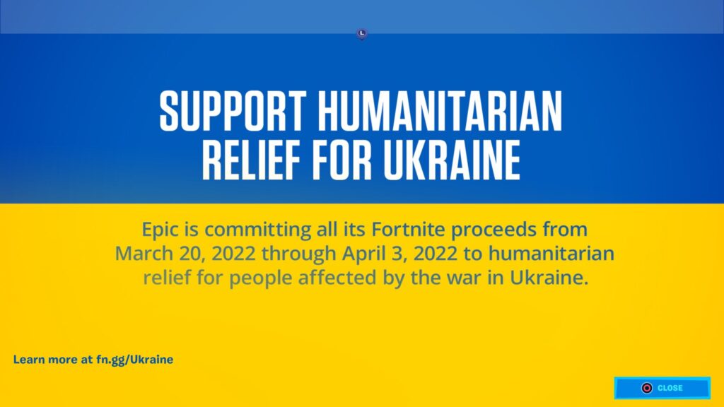 Fortnite has raised $144 million USD for humanitarian relief in Ukraine