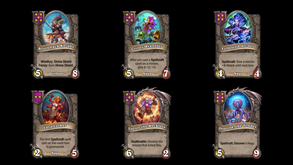 Snail Cavalry, Tidemistress Athissa, Mini-Myrmidon, Shoal Commander, and Stormscale Siren in Hearthstone Battlegrounds