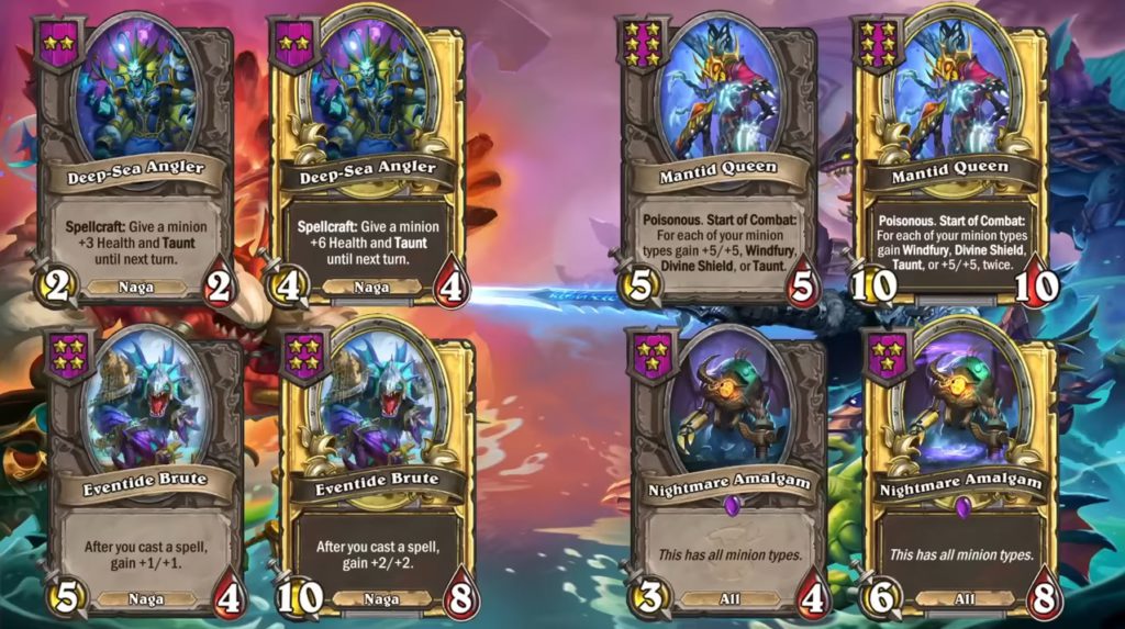 Deep-Sea Angler, Eventide Brute, Mantid Queen, Nightmare Amalgam cards