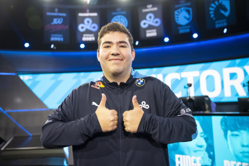 C9 Fudge with double thumbs up as he cheers for the camera