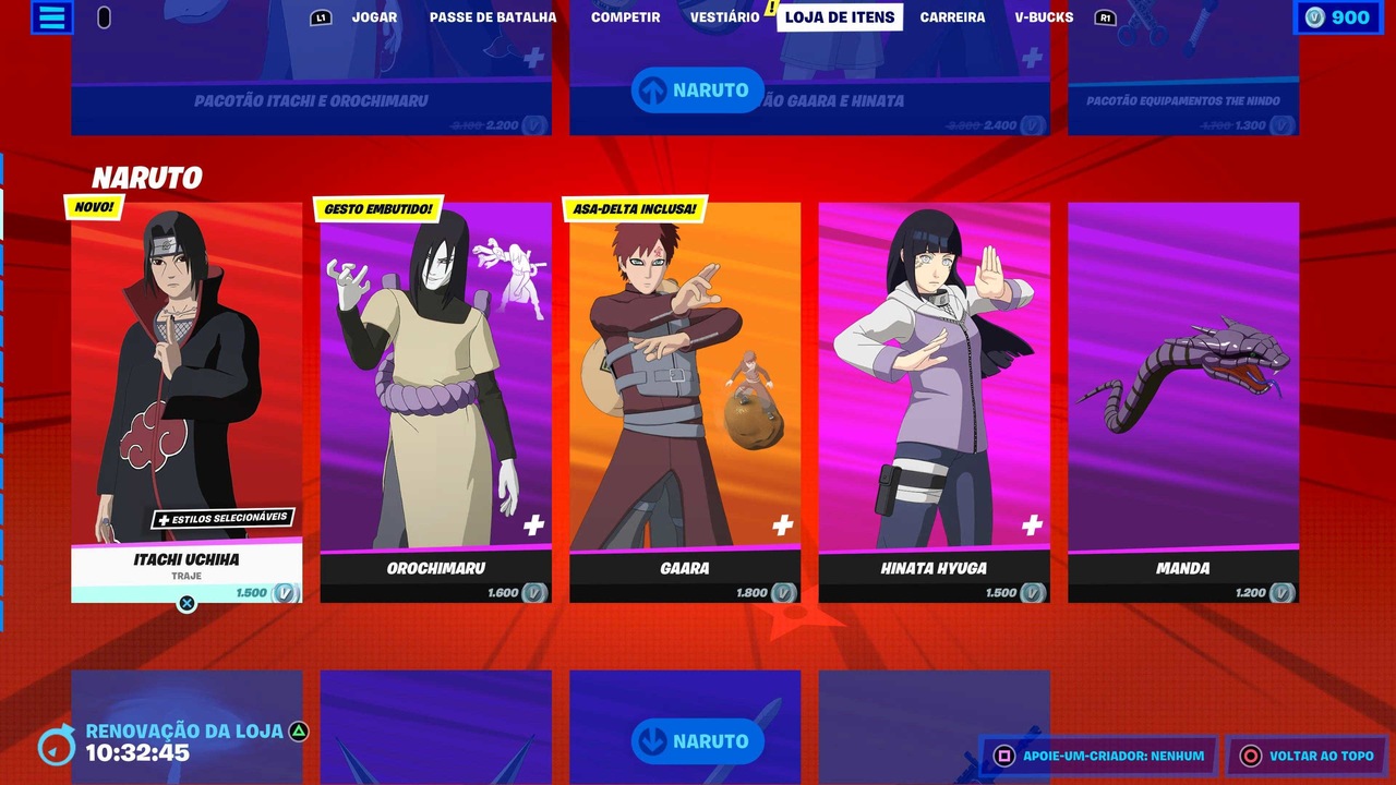 Fortnite: Personagens de Naruto estão disponíveis na loja