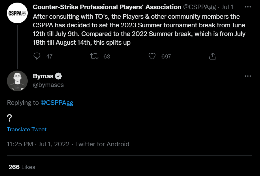 Bymas with a ? to the CSPPA player break decision.