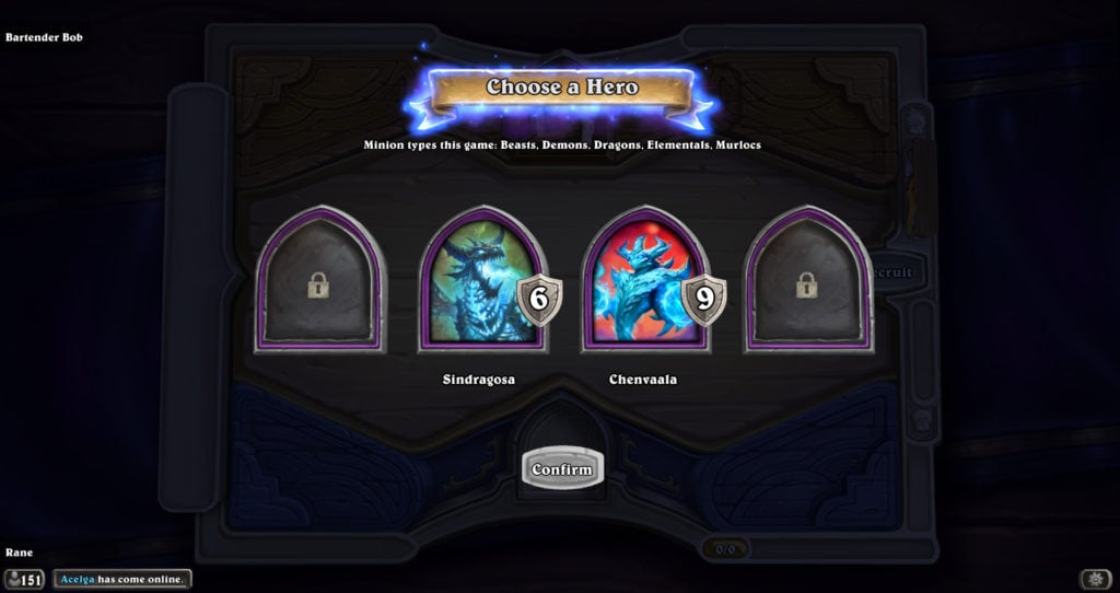 Hearthstone Battlegrounds Hero Selection (No Perks)