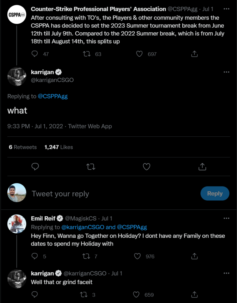 Karrigan surprised at CSPPA player break decision.