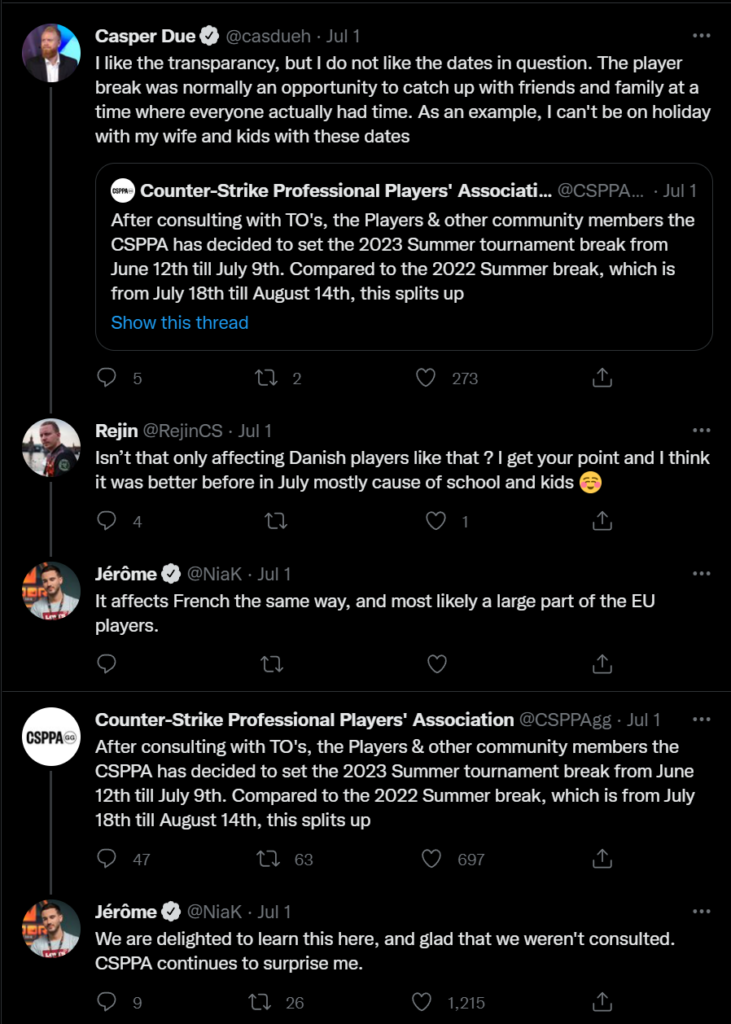 Rejin and Niak, G2 General Manager surprised at the CSPPA player break decision.