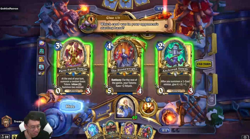 Trump played Murloc Holmes and guessed all the cards correctly