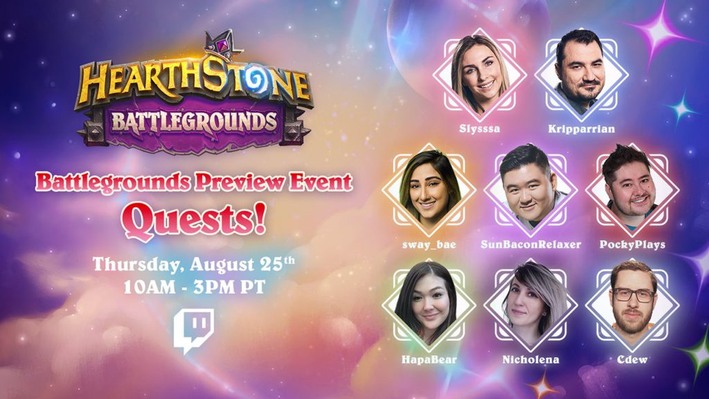 NA Streamers participating in Battlegrounds Quest Preview - image via Blizzard
