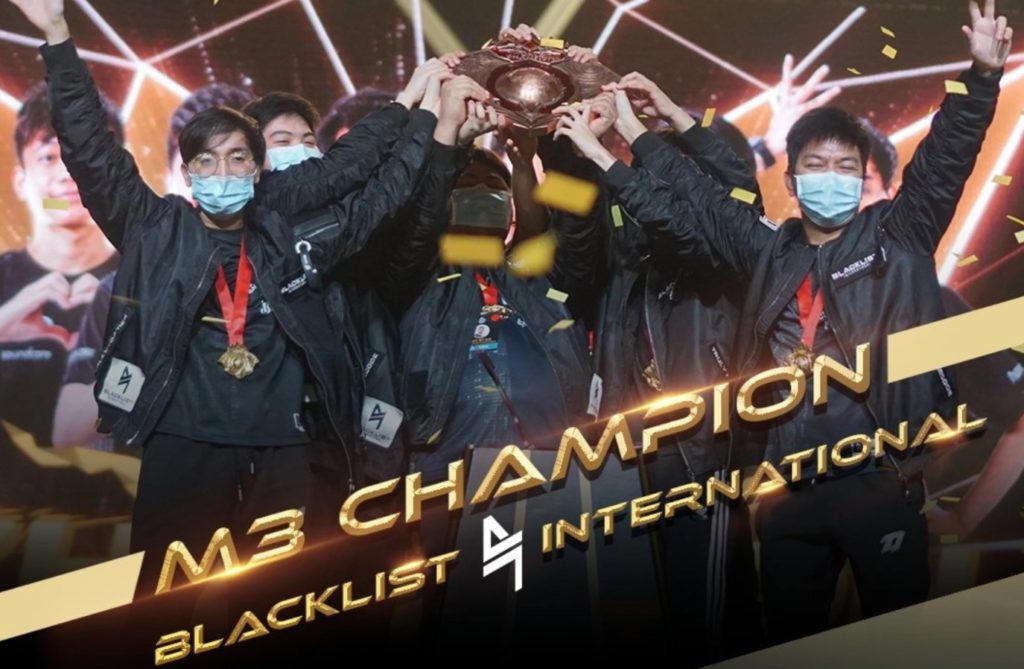 Blacklist International posing with the trophy after winning the M3 World Championship. 