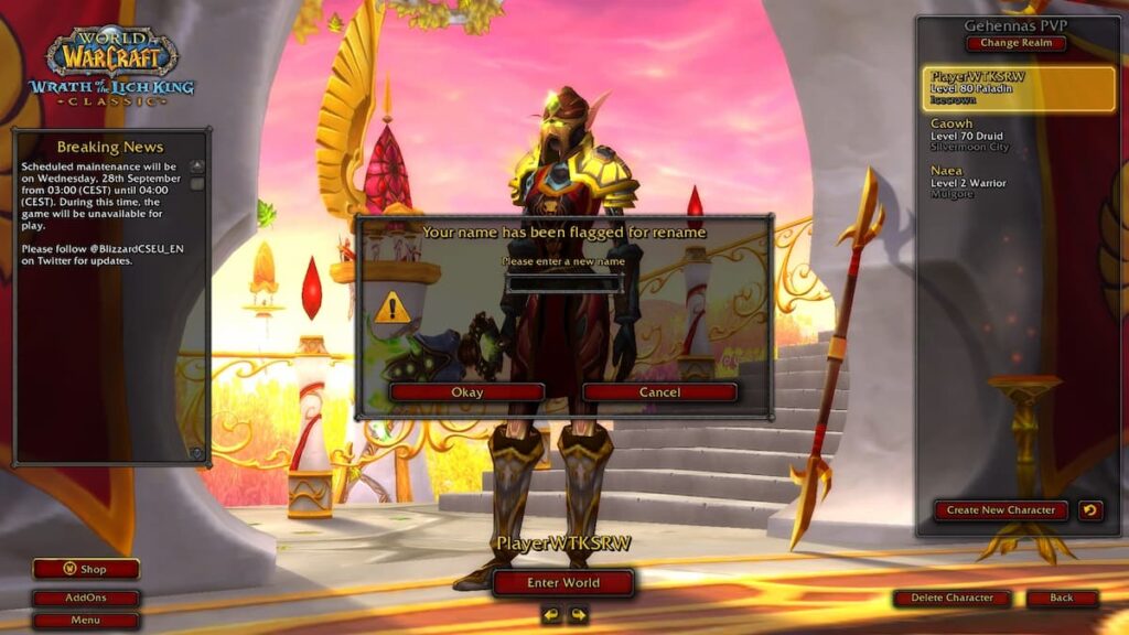 Naowh, the first player to hit max level in WotLK Classic, forced to name change