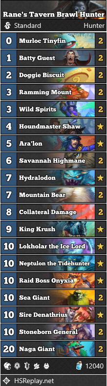 Tempo Tavern Brawl Hunter deck for Clockwork Card Dealer Hearthstone