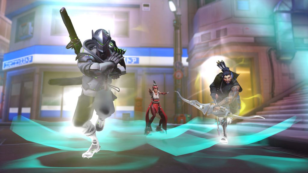 Screenshot of heros Genji, Kiriko and Hanzo