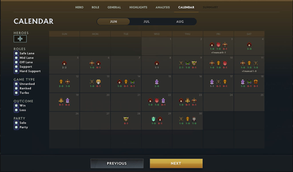 Image of the new Dota Plus Report Calendar
(via Dota 2 website)