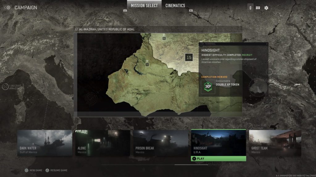 The briefing screen for Hindsight.