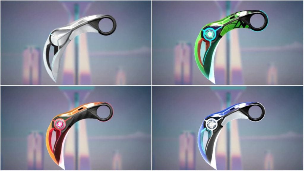 The white, green, yellow, and blue Karambit variants.