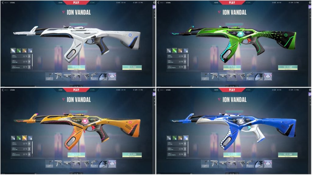 The white, green, yellow, and blue Vandal variants.