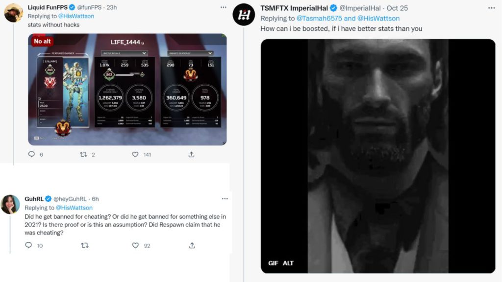 The Apex Legends community responded to HisWattson's accusations about EEH_ERR boosting with intrigue and curiosity, 