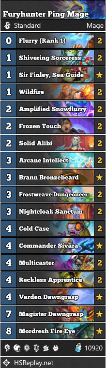 Hearthstone Masters Tour decks Furyhunter Ping Mage - Image via HsReplay