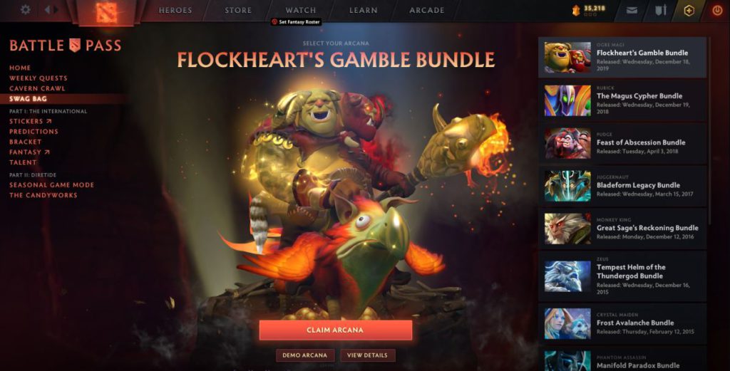 International Swag Bag - Free Arcana set (Image via Dota 2 client)