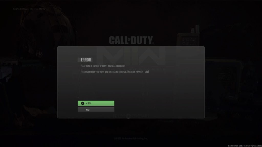 The NIAMEY - LEE error message pops up when players load into MW2 after the most recent update.