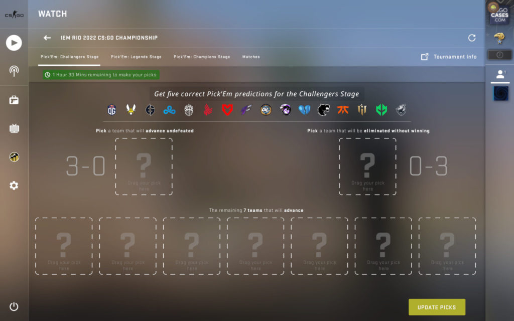 IEM Rio Pickems menu