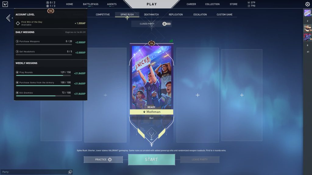 Daily and Weekly Missions can be seen in the top left corner of Valorant.